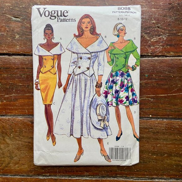 VOGUE Vintage 80s Double Breasted Top Skirt DYNASTY 8088 Pattern Uncut 8-10-12 - Picture 1 of 4
